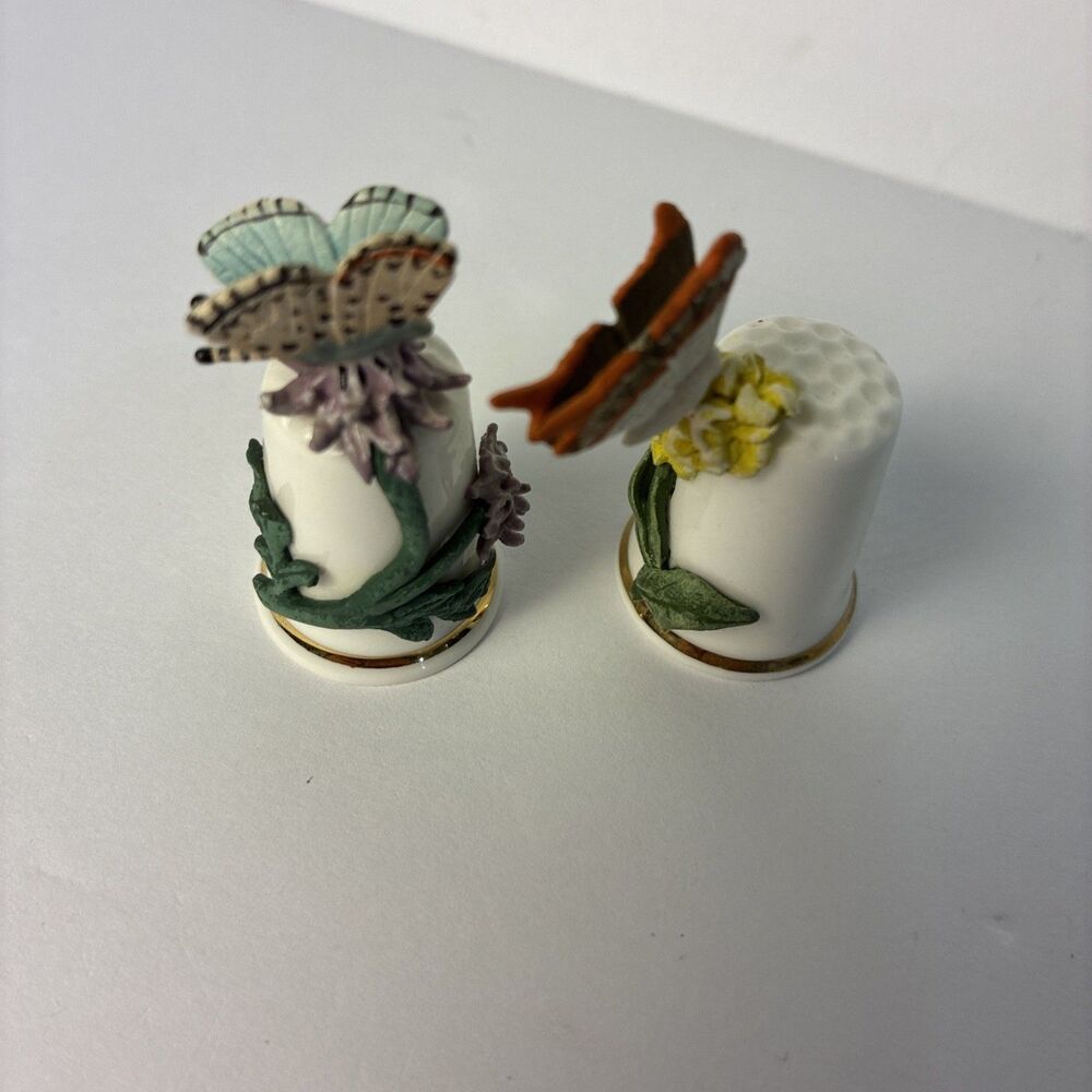 Pair Of 2 Bone china England Butterfly Thimbles Dainty Collectibles